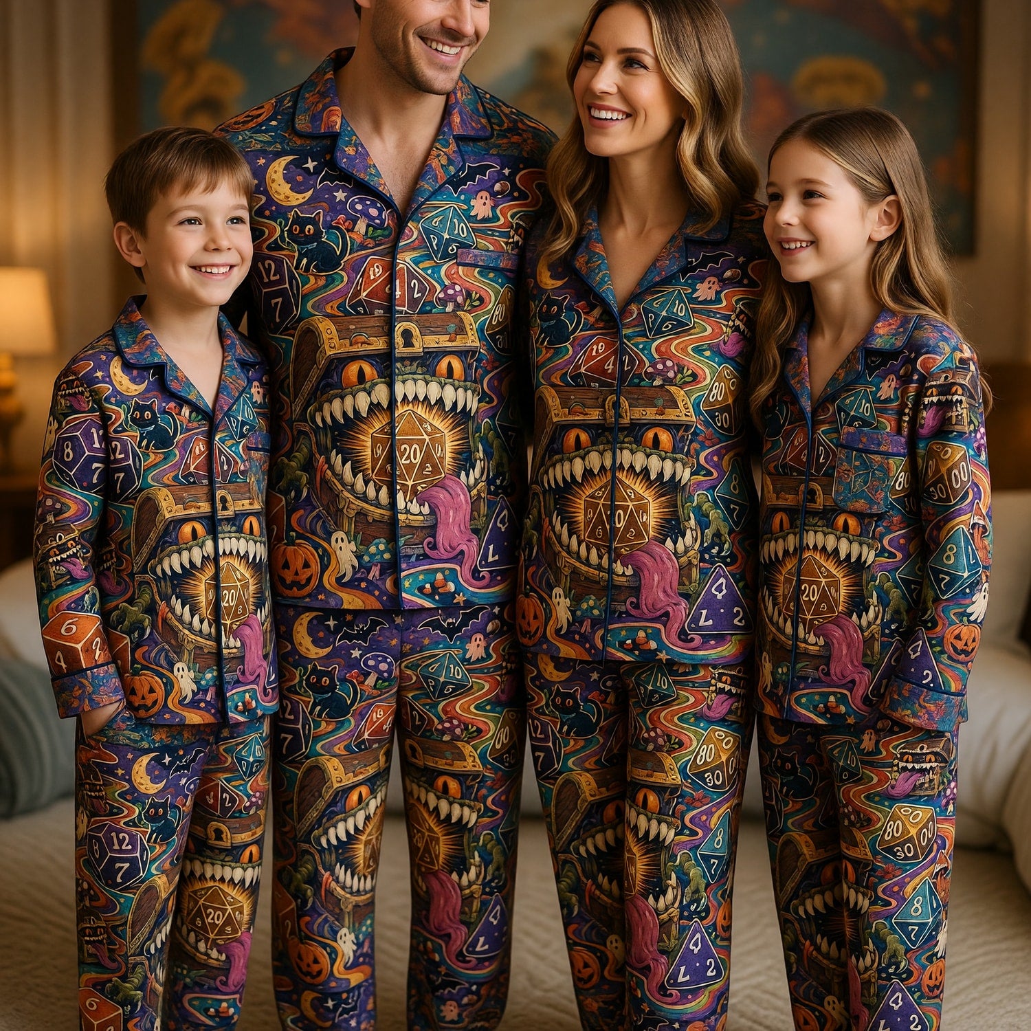 Mimic Dice Halloween Thick Pajama Set - Fantasy RPG Sleepwear