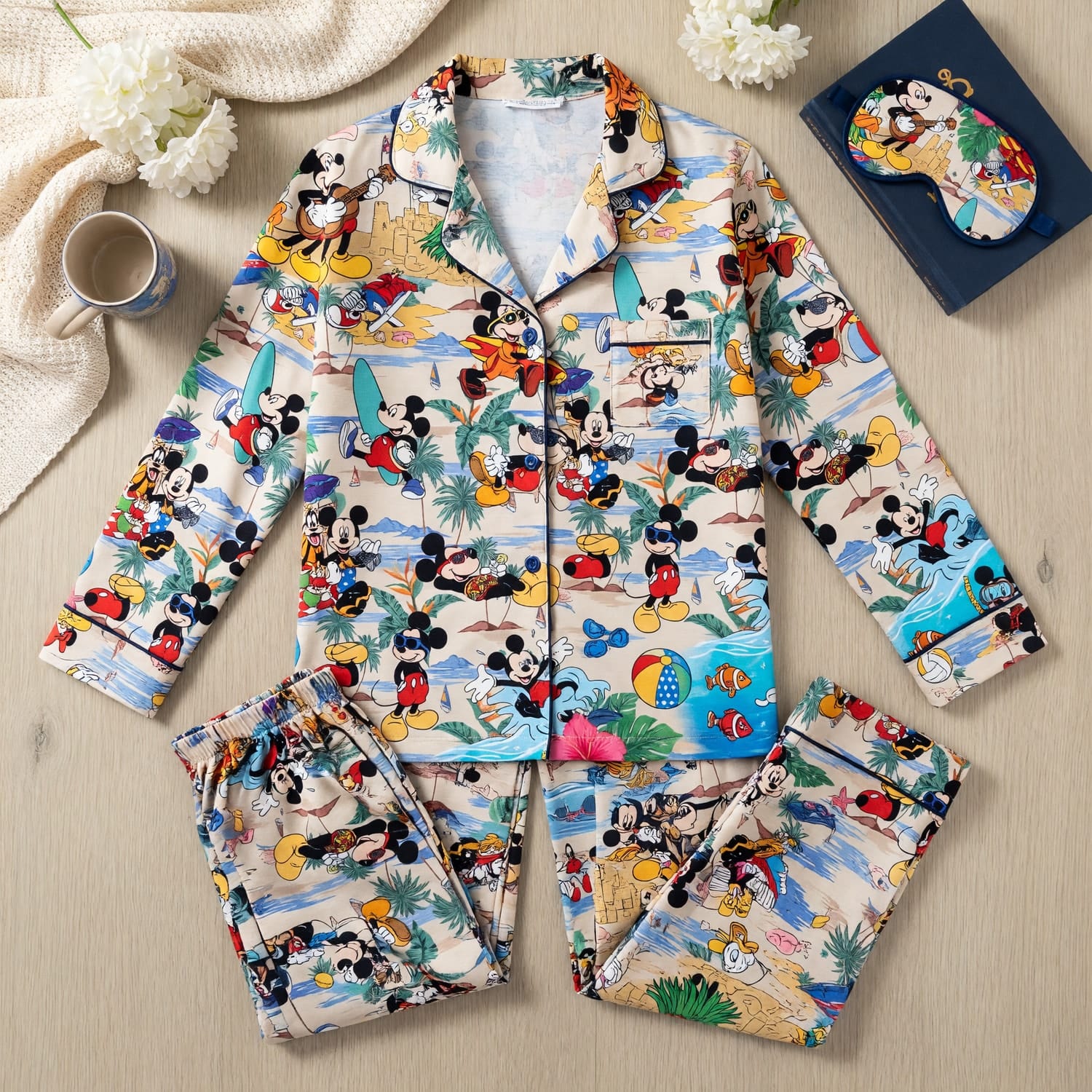 Mouse Tropical Beach Thick Pajama Set - Summer Vacation Sleepwear