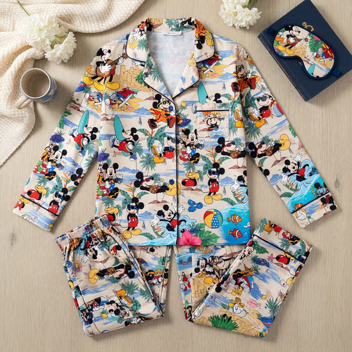 Mouse Tropical Beach Thick Pajama Set - Summer Vacation Sleepwear
