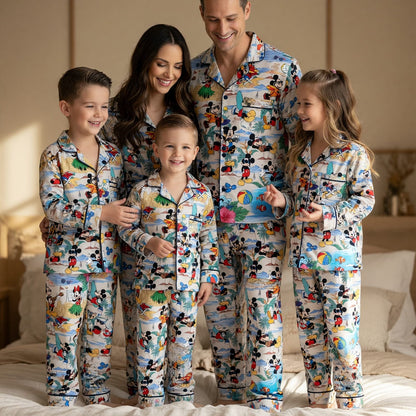 Mouse Tropical Beach Thick Pajama Set - Summer Vacation Sleepwear