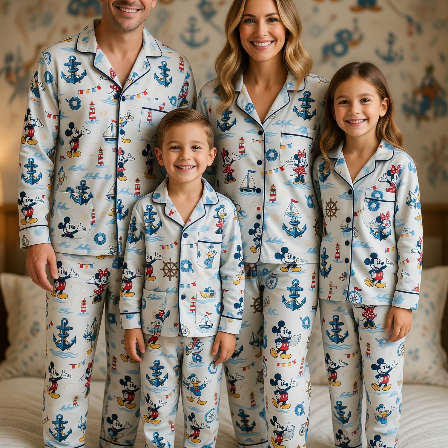 Mouse Nautical Thick Pajama Set - Sailor Cartoon Sleepwear