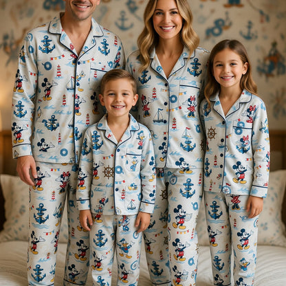 Mouse Nautical Thick Pajama Set - Sailor Cartoon Sleepwear