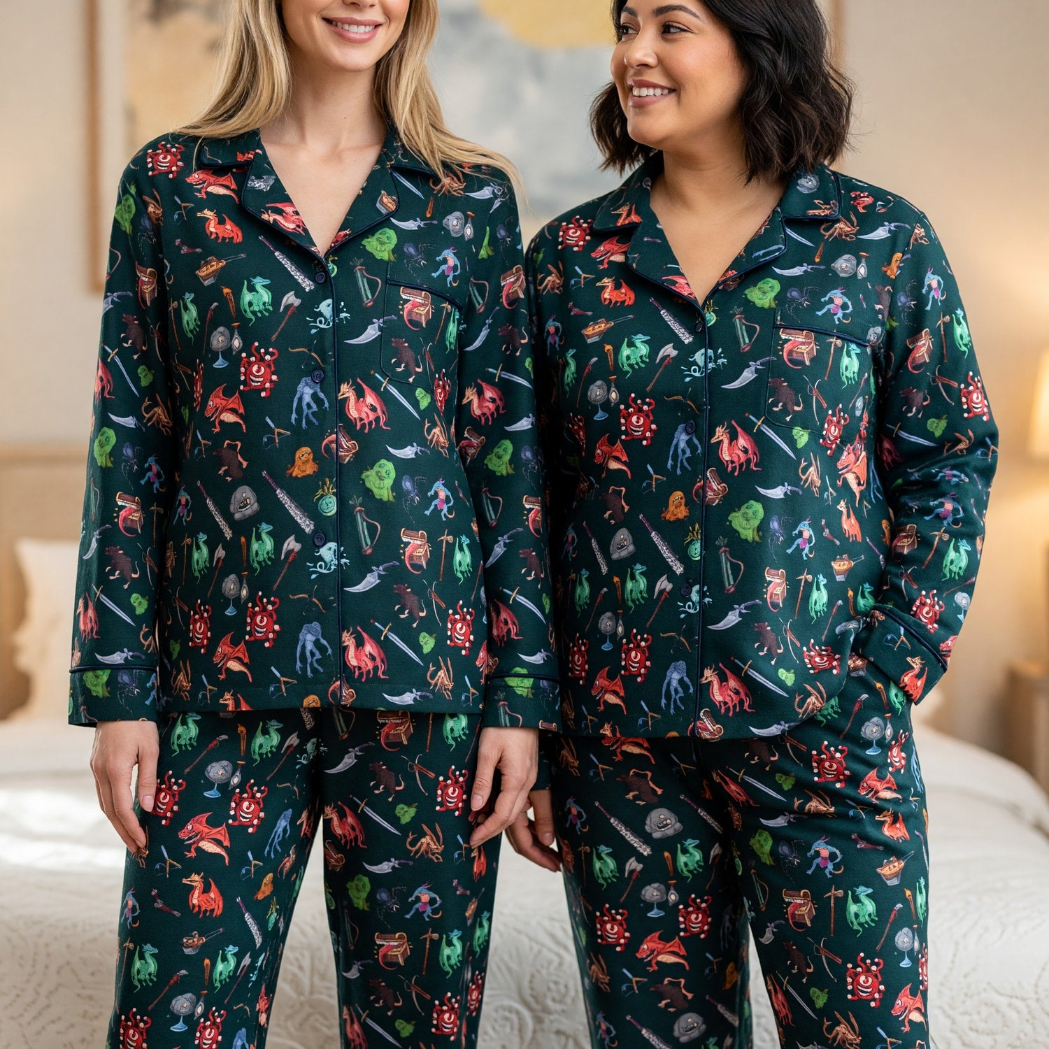 Fantasy Monsters Thick Pajama Set - RPG Dungeon Creature Pattern