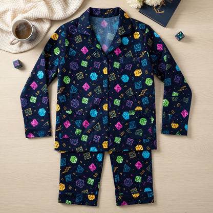 Fantasy Dungeon Dice Thick Pajama Set - Colorful Neon Pattern