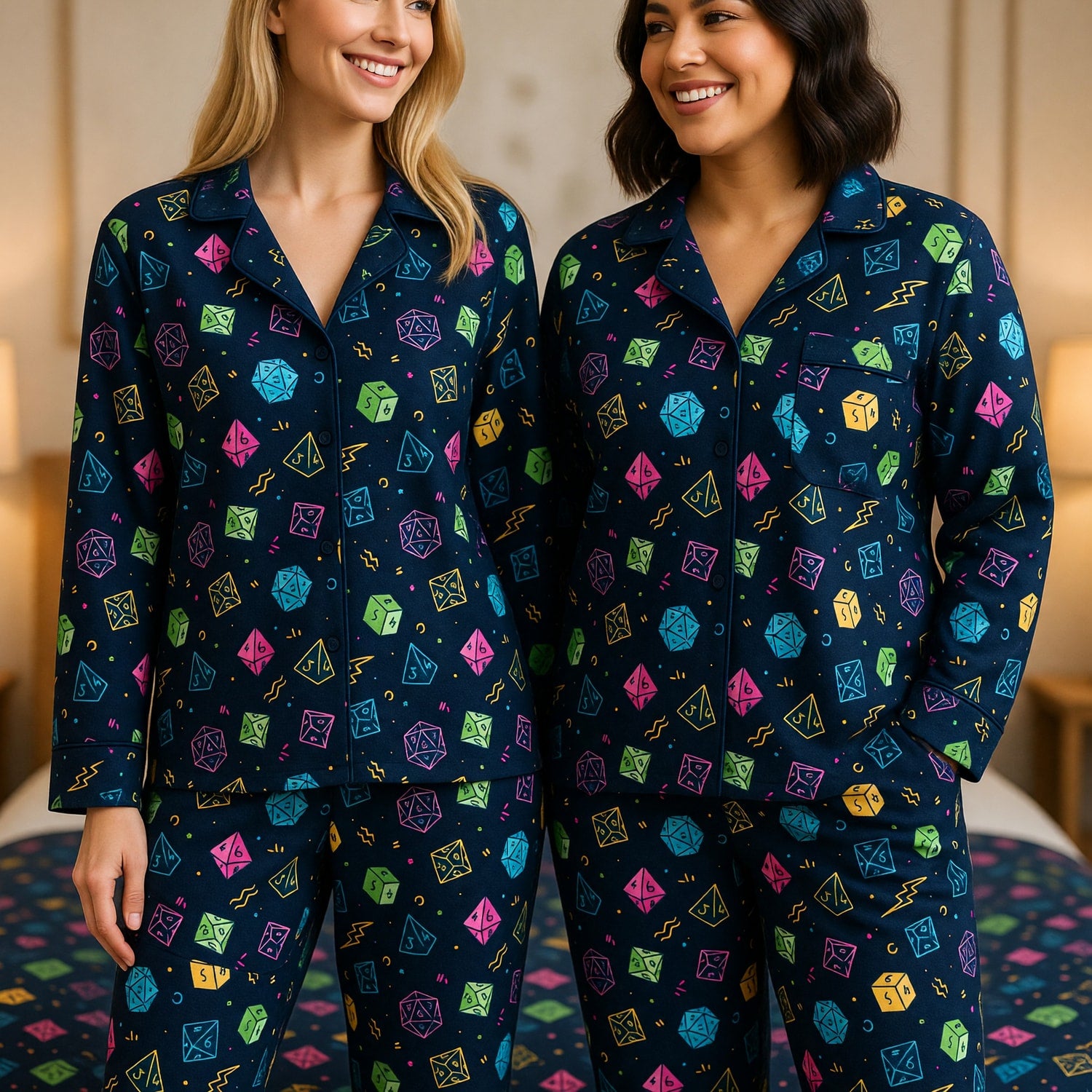 Fantasy Dungeon Dice Thick Pajama Set - Colorful Neon Pattern