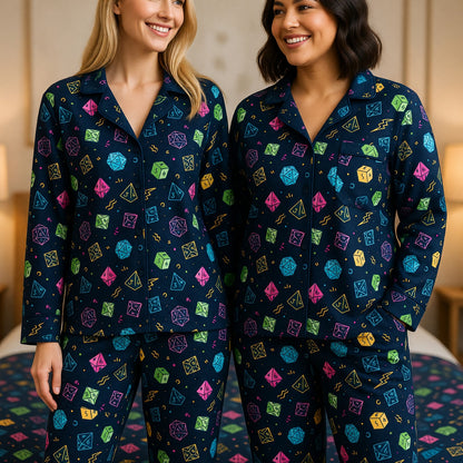 Fantasy Dungeon Dice Thick Pajama Set - Colorful Neon Pattern