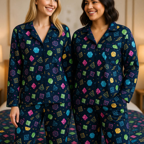 Fantasy Dungeon Dice Thick Pajama Set - Colorful Neon Pattern