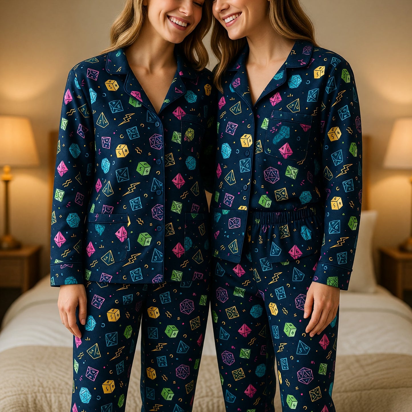 Fantasy Dungeon Dice Thick Pajama Set - Colorful Neon Pattern