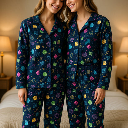 Fantasy Dungeon Dice Thick Pajama Set - Colorful Neon Pattern