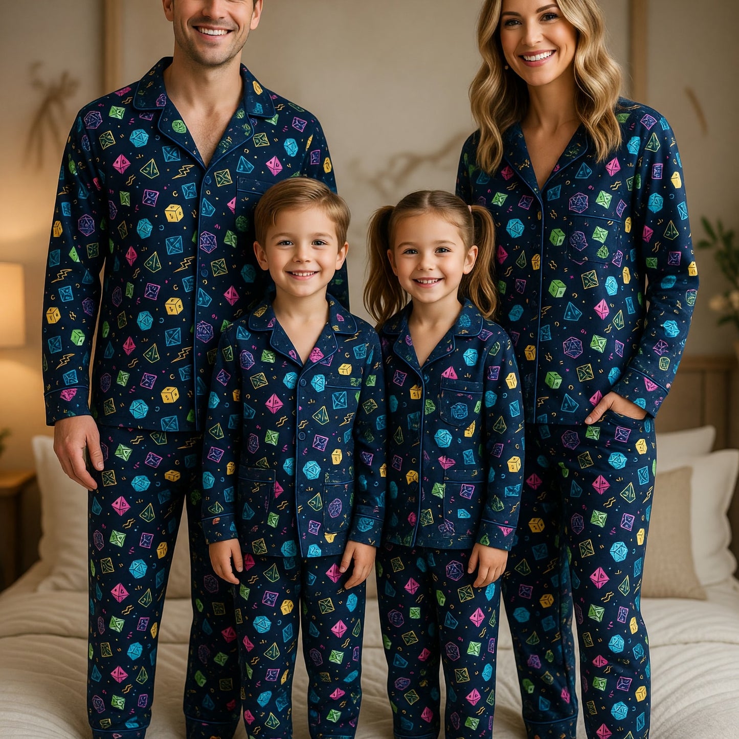 Fantasy Dungeon Dice Thick Pajama Set - Colorful Neon Pattern