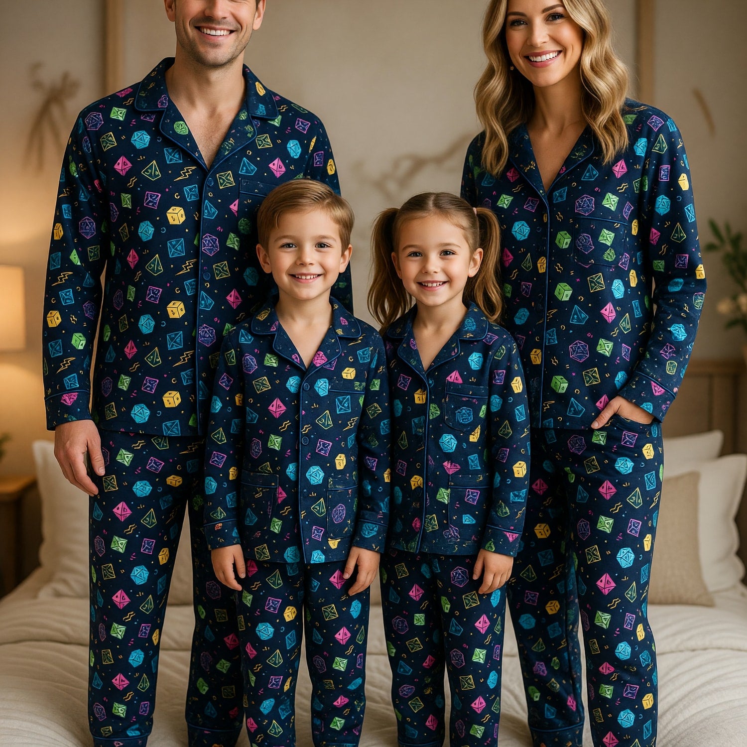 Fantasy Dungeon Dice Thick Pajama Set - Colorful Neon Pattern
