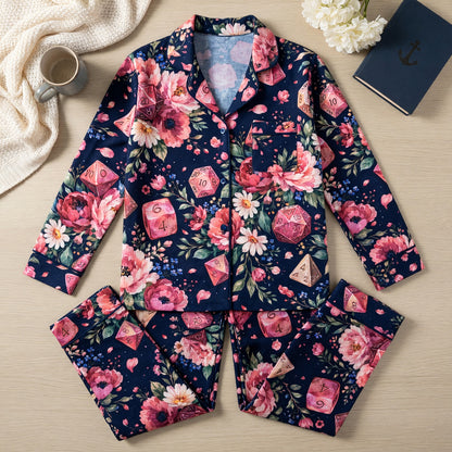 Floral Dice Thick Pajama Set - Botanical RPG Sleepwear