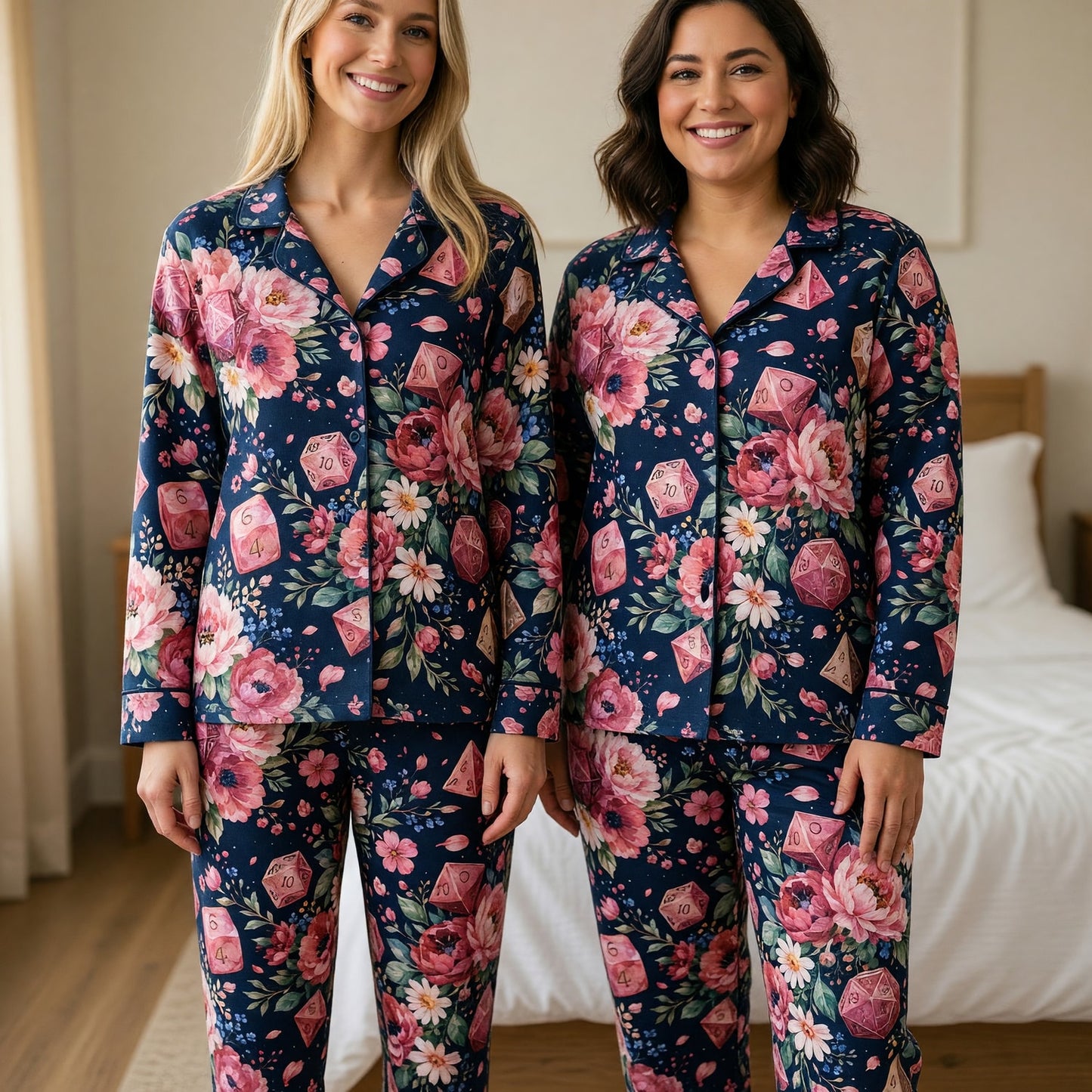 Floral Dice Thick Pajama Set - Botanical RPG Sleepwear