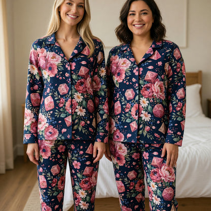 Floral Dice Thick Pajama Set - Botanical RPG Sleepwear