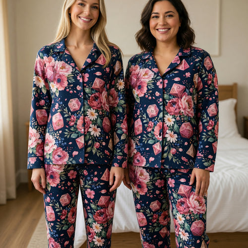Floral Dice Thick Pajama Set - Botanical RPG Sleepwear