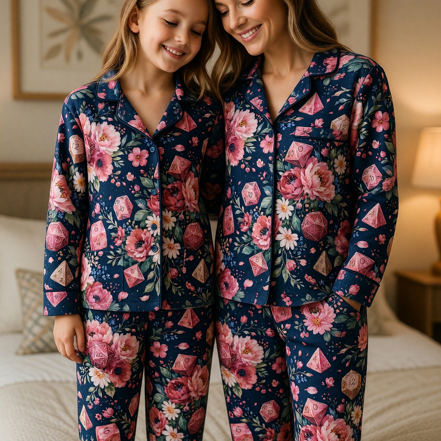 Floral Dice Thick Pajama Set - Botanical RPG Sleepwear