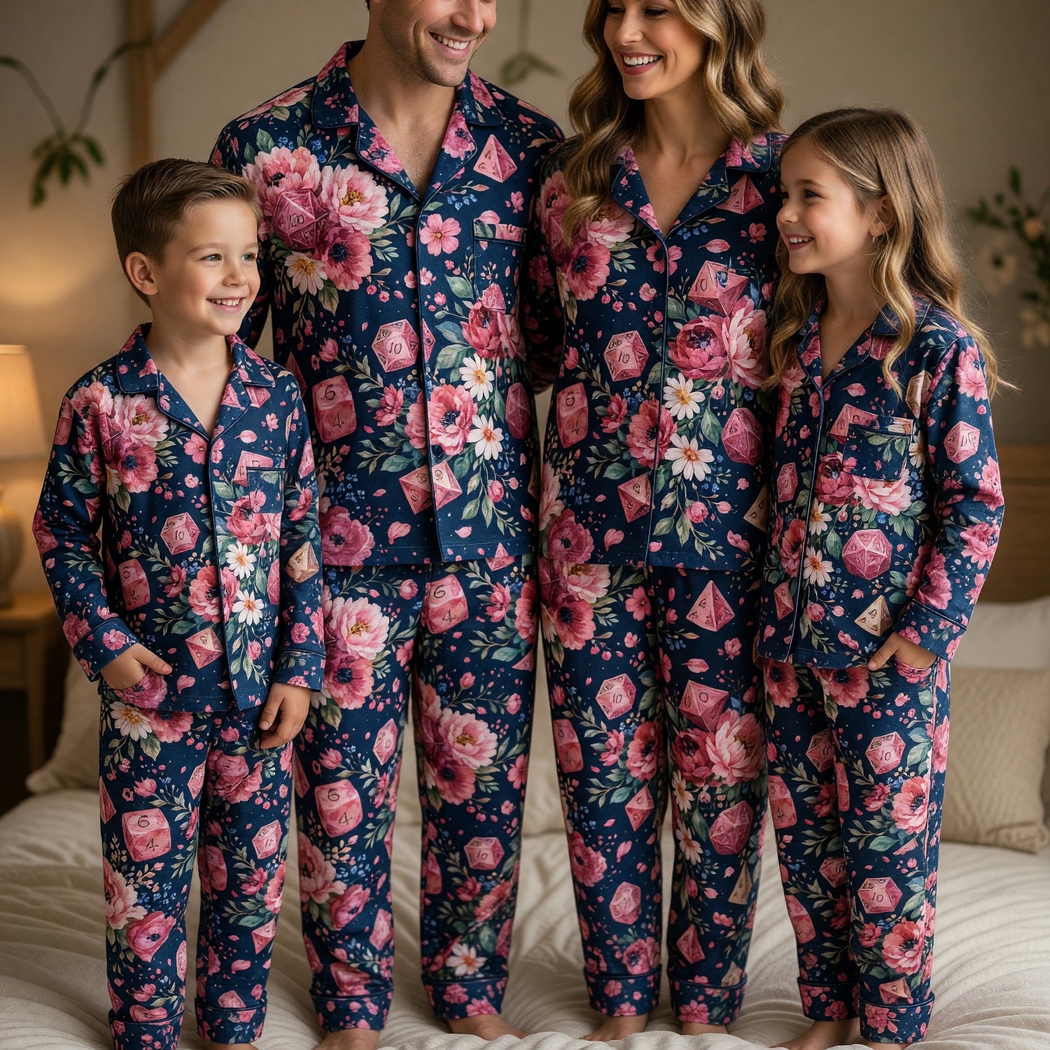 Floral Dice Thick Pajama Set - Botanical RPG Sleepwear