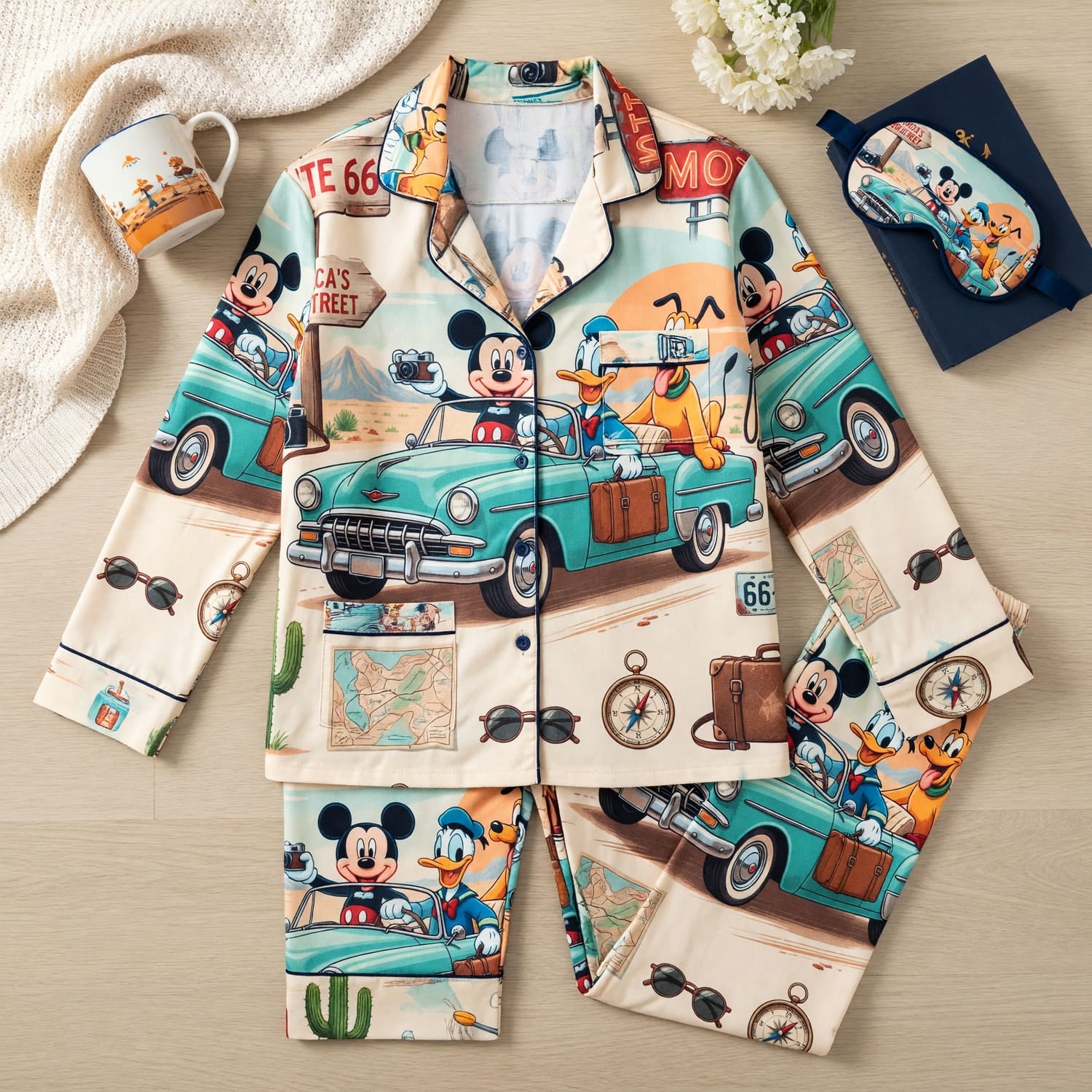 Route 66 Road Trip Thick Pajama Set - Mouse Duck Vintage