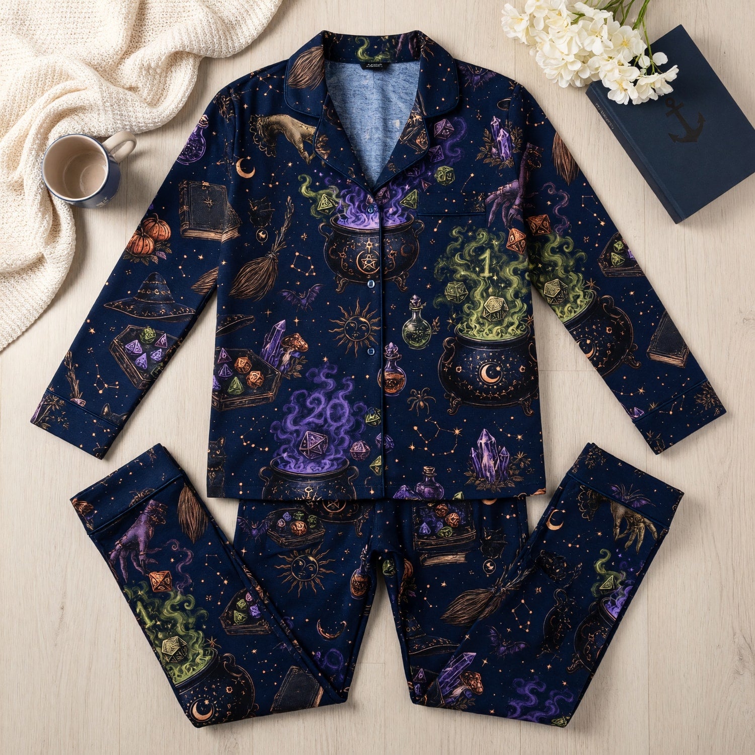 Witch Dice Thick Pajama Set - Mystic RPG Cauldron Sleepwear