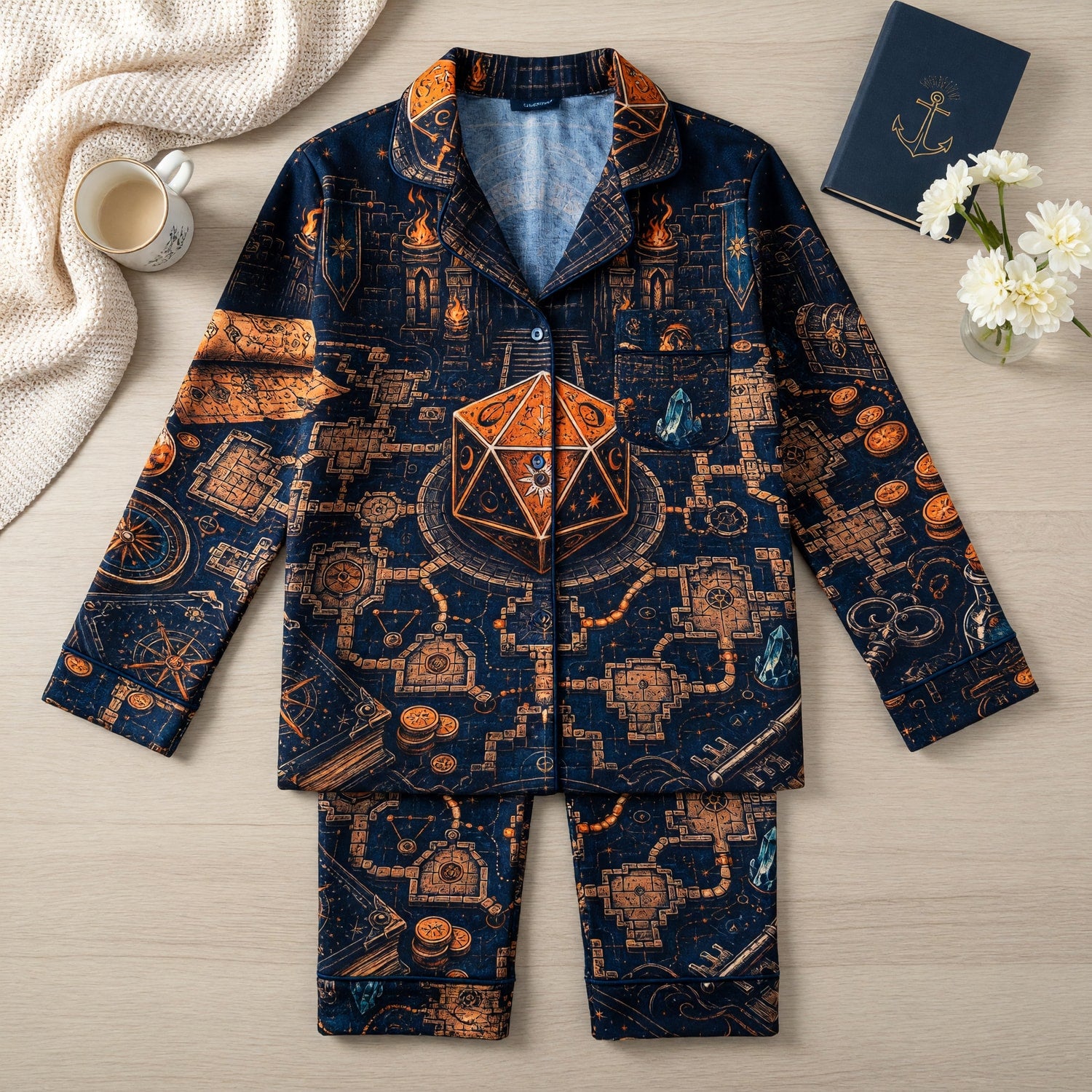 Dungeon Map D20 Thick Pajama Set - Fantasy RPG Sleepwear