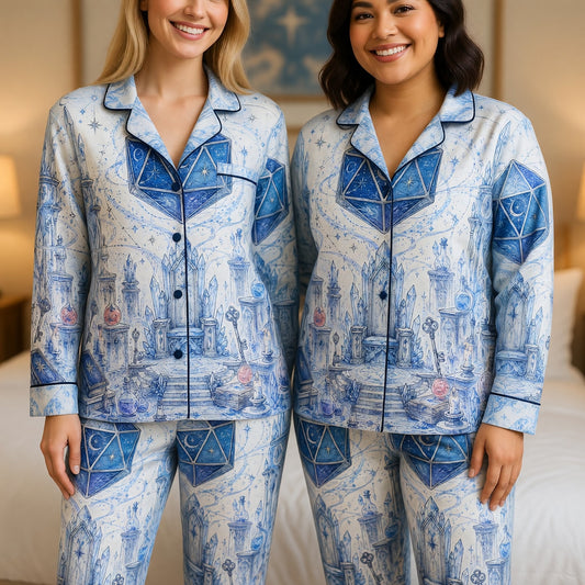 Celestial D20 Pajama Set - Fantasy Crystal Wizard Sleepwear