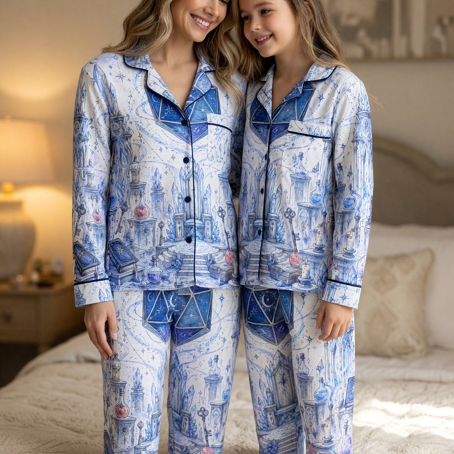 Celestial D20 Pajama Set - Fantasy Crystal Wizard Sleepwear