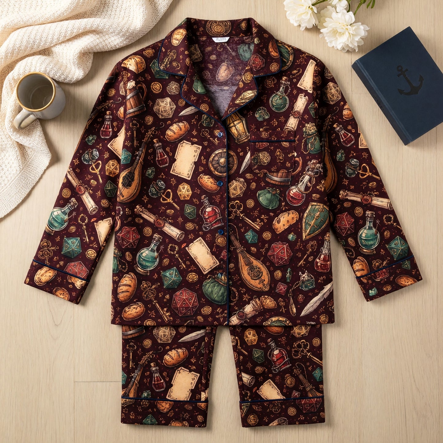 Fantasy Dungeon Thick Pajama Set - RPG Tabletop Loot Pattern
