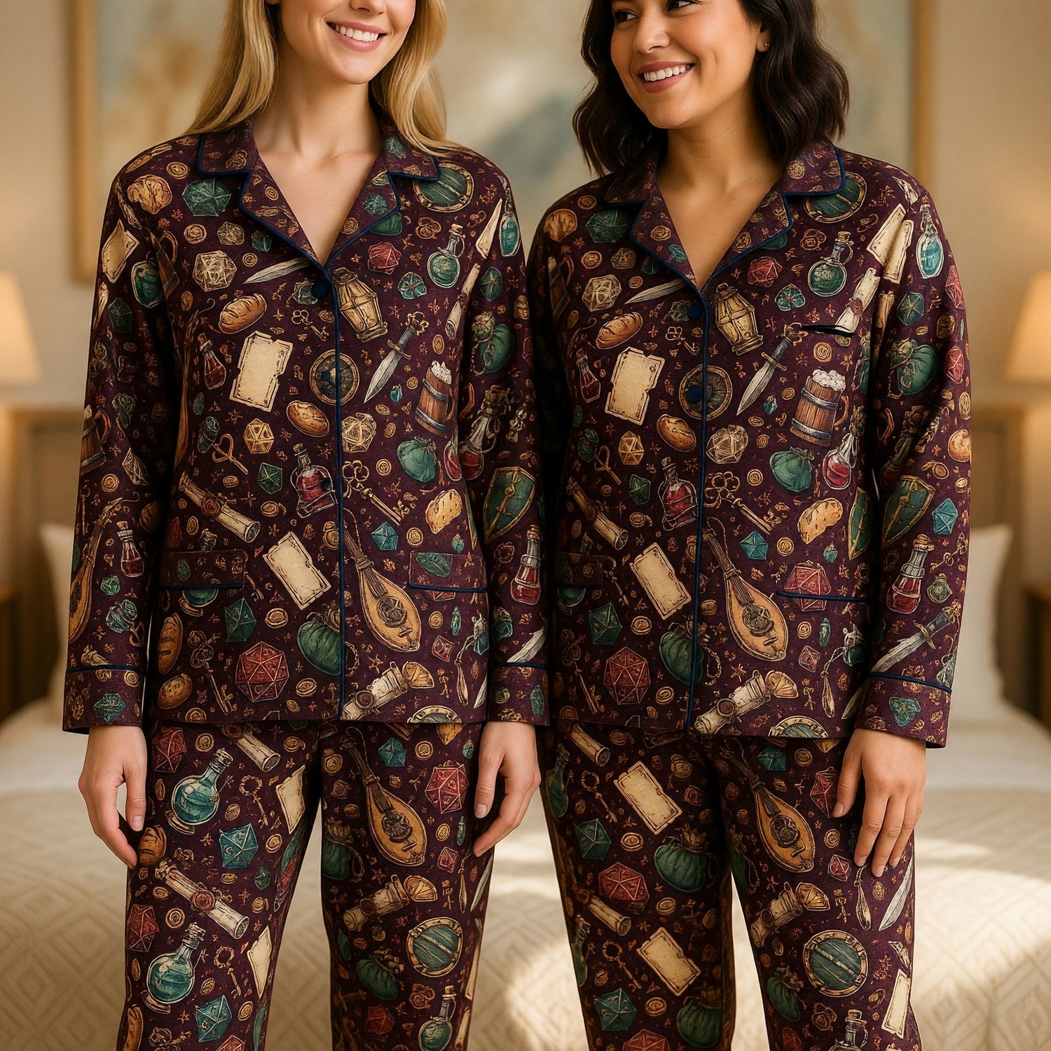 Fantasy Dungeon Thick Pajama Set - RPG Tabletop Loot Pattern