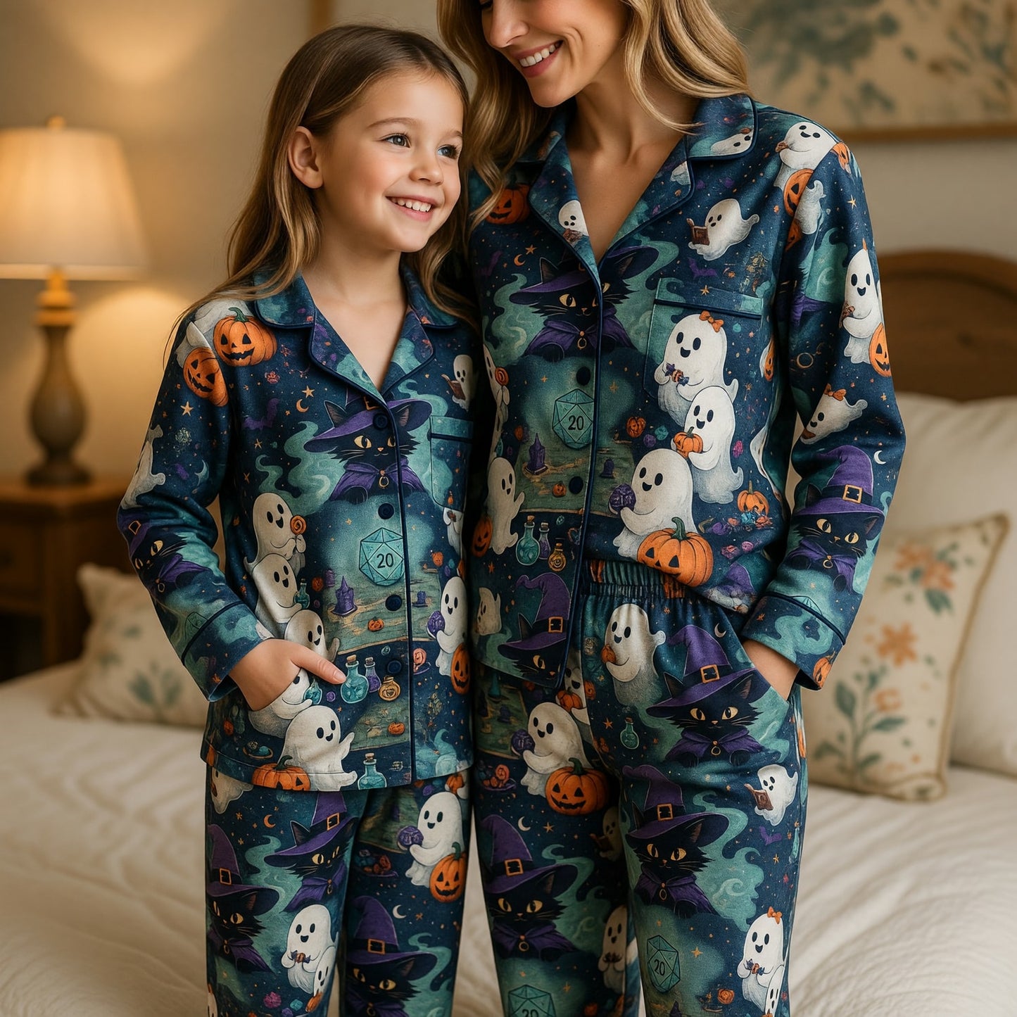 Halloween Witch Cat Thick Pajama Set - Ghostly RPG Sleepwear