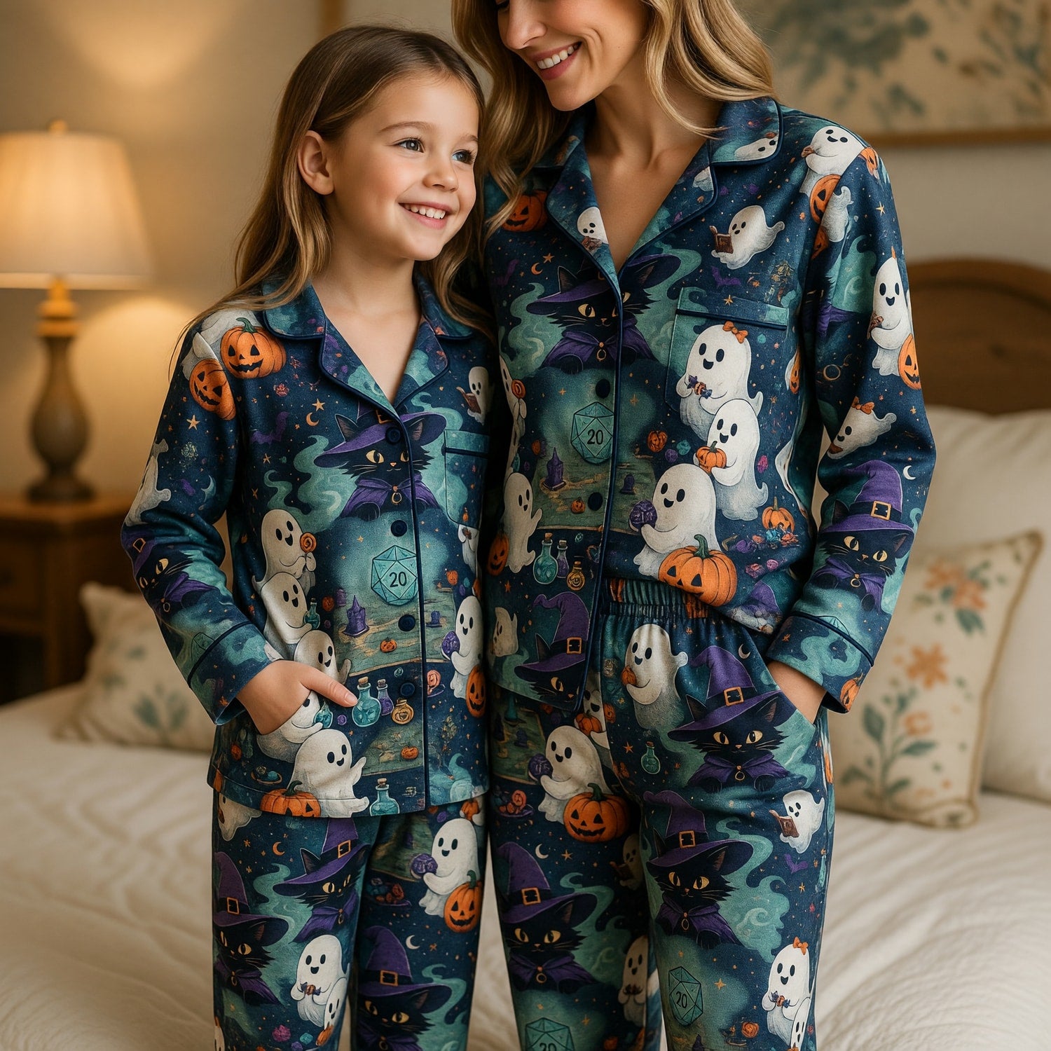 Halloween Witch Cat Thick Pajama Set - Ghostly RPG Sleepwear