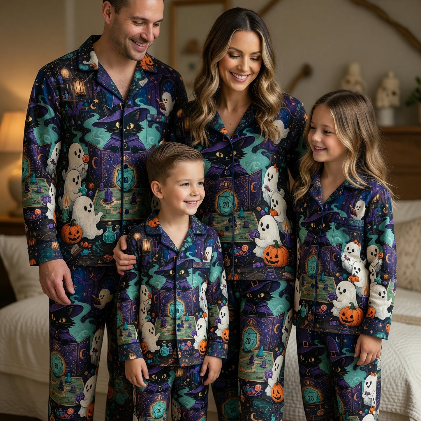 Halloween Witch Cat Thick Pajama Set - Ghostly RPG Sleepwear