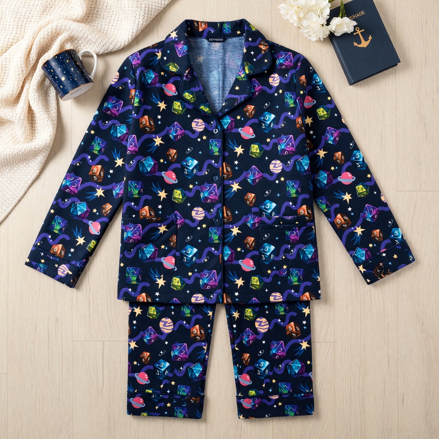 Galaxy Dice Thick Pajama Set - Space RPG Gaming Sleepwear