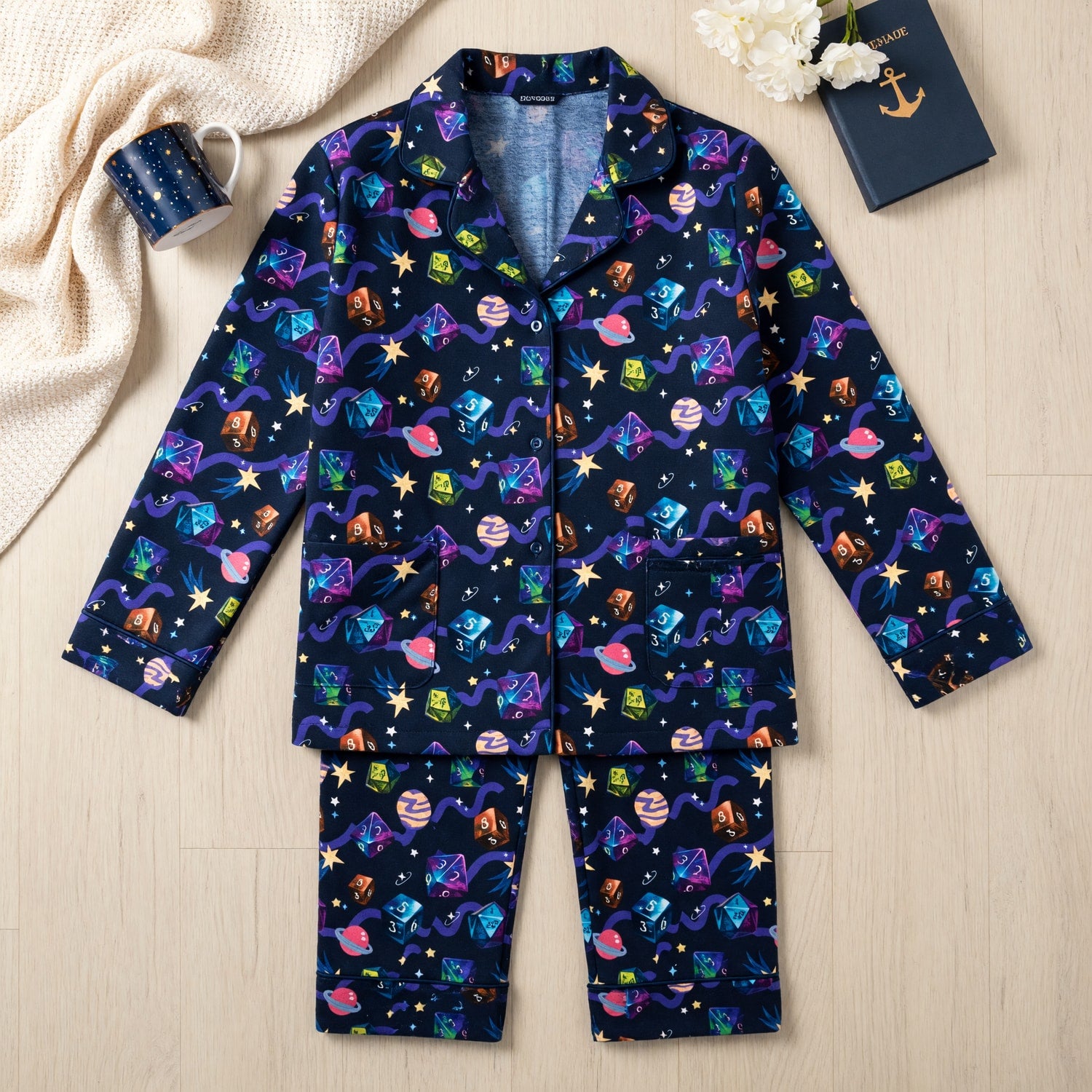 Galaxy Dice Thick Pajama Set - Space RPG Gaming Sleepwear