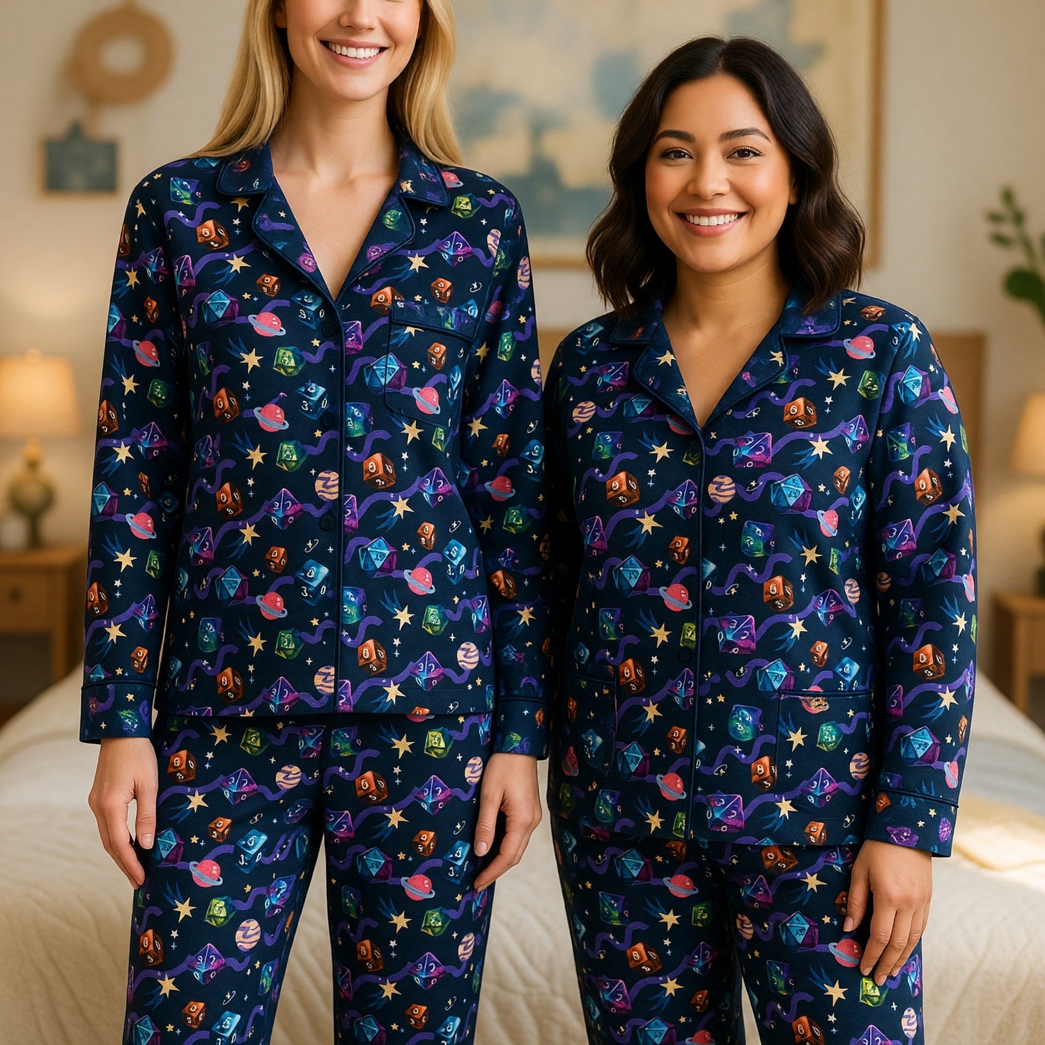 Galaxy Dice Thick Pajama Set - Space RPG Gaming Sleepwear