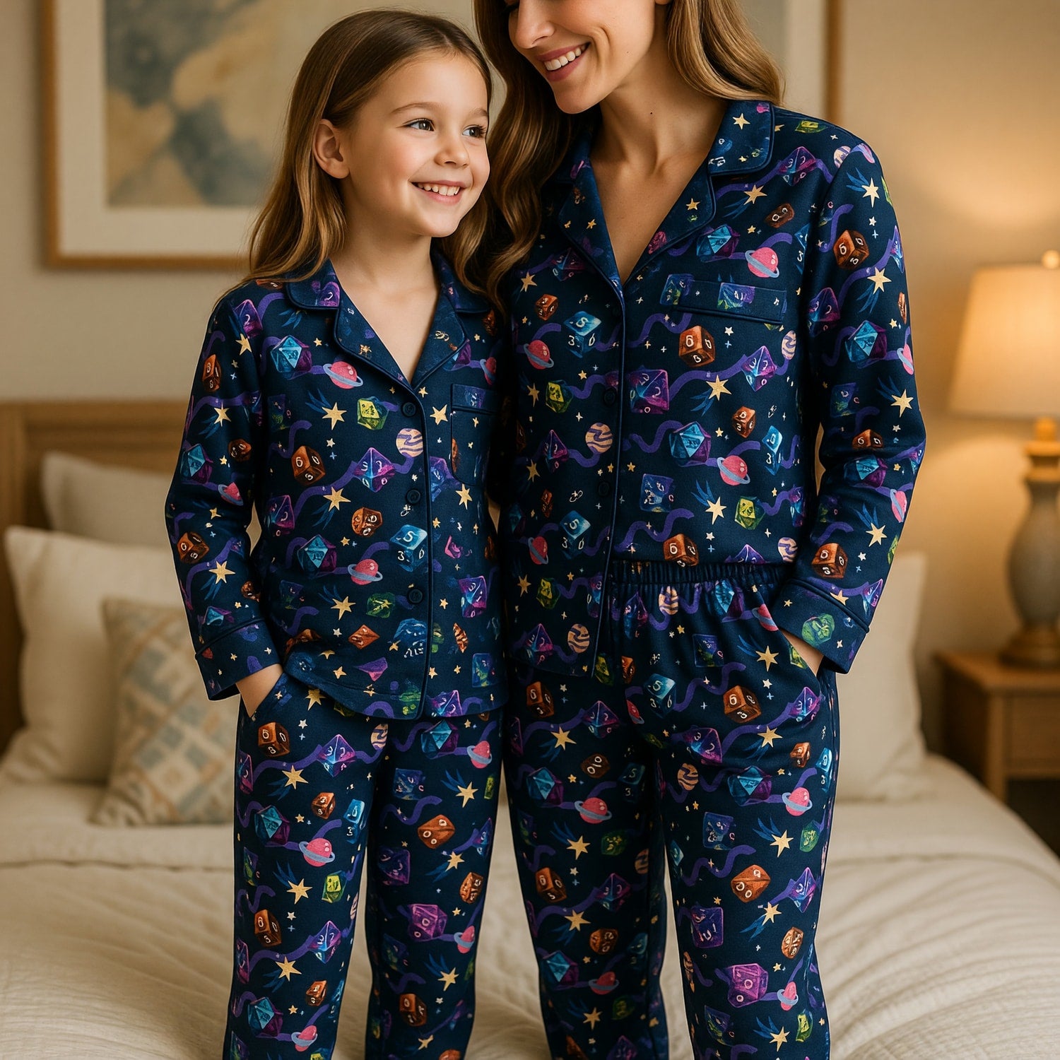 Galaxy Dice Thick Pajama Set - Space RPG Gaming Sleepwear