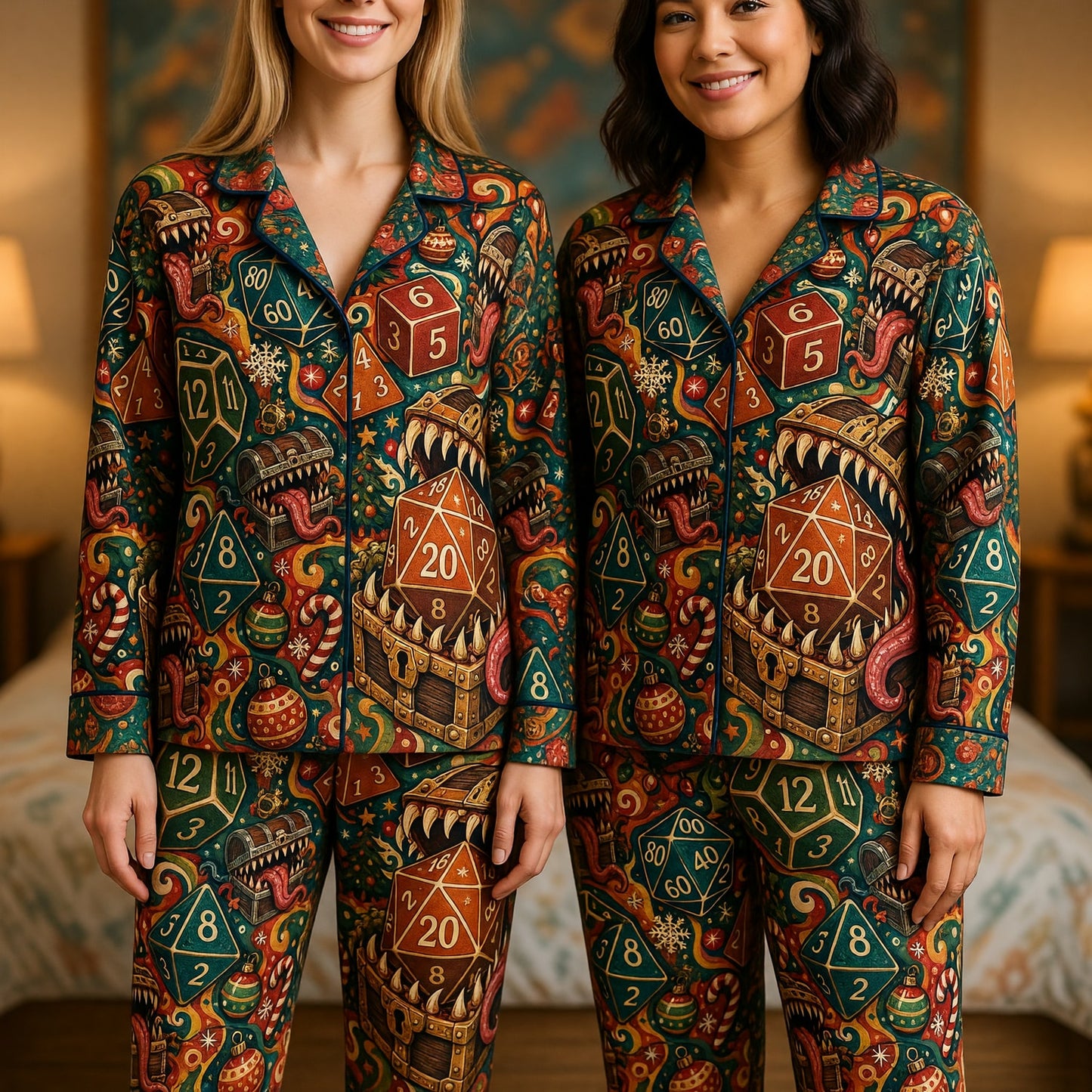 Christmas Dice Thick Pajama Set - Holiday Mimic Dragon Pattern
