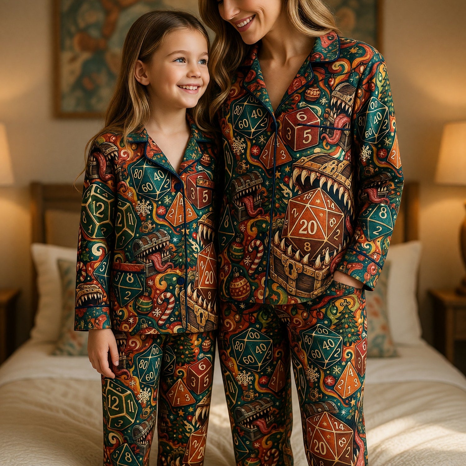 Christmas Dice Thick Pajama Set - Holiday Mimic Dragon Pattern