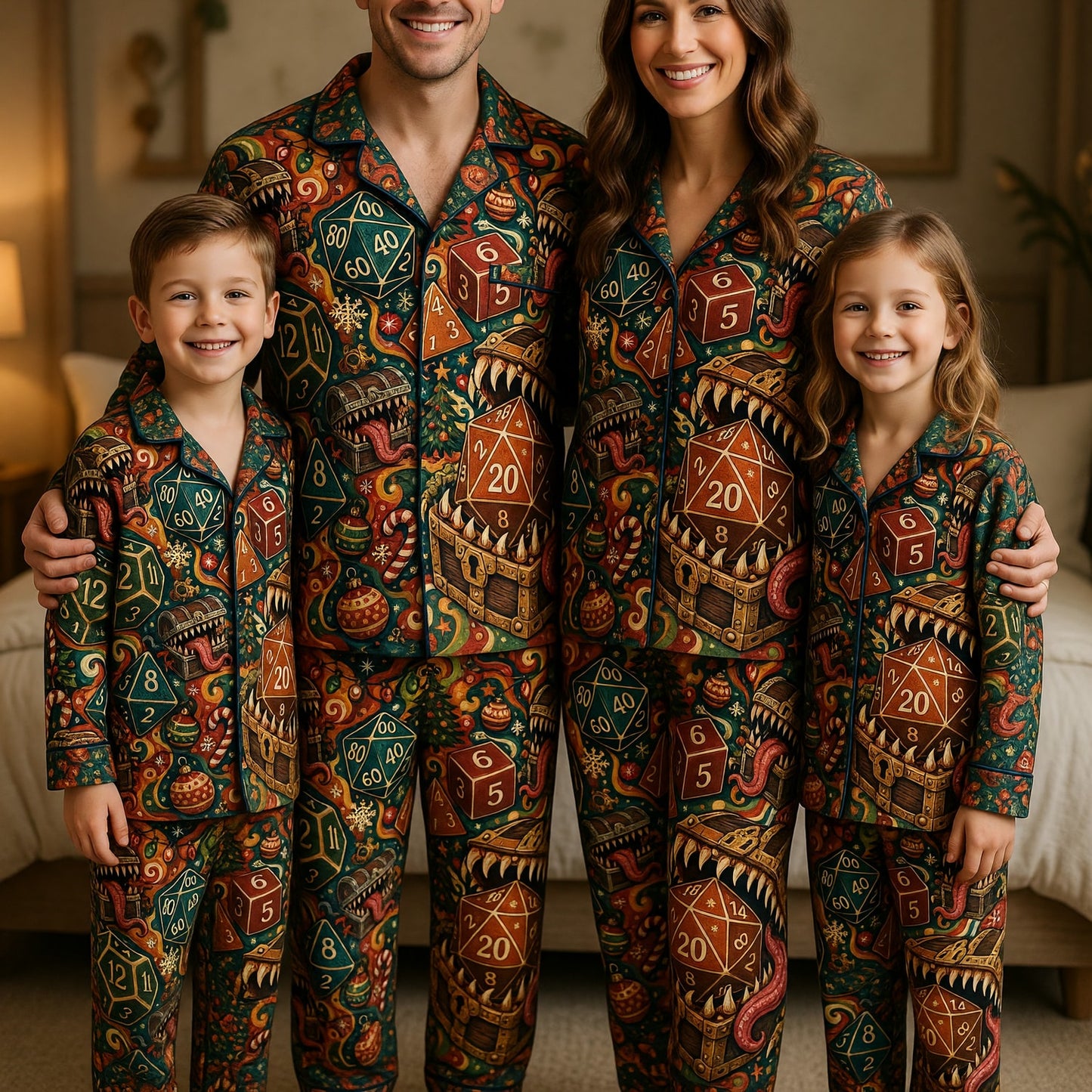 Christmas Dice Thick Pajama Set - Holiday Mimic Dragon Pattern