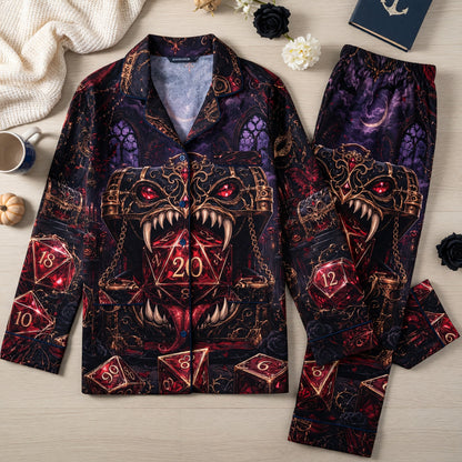 Gothic Red Gem Dice Thick Pajama Set - Dark Fantasy RPG Nightwear
