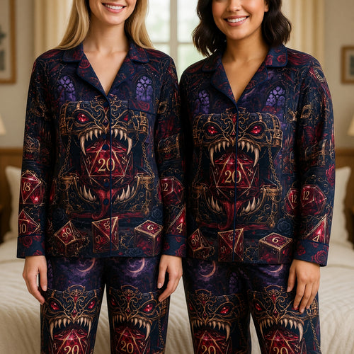 Gothic Red Gem Dice Thick Pajama Set - Dark Fantasy RPG Nightwear