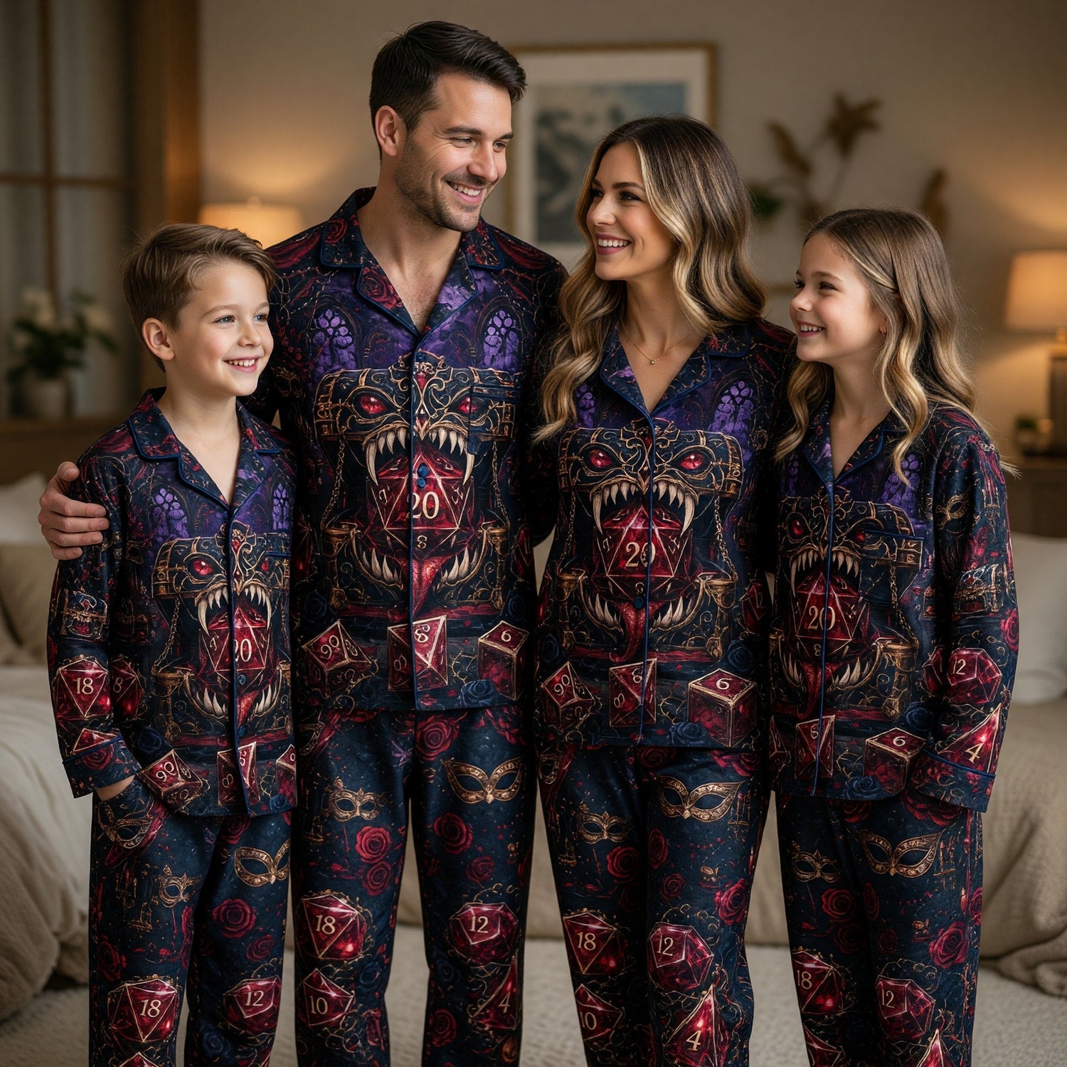 Gothic Red Gem Dice Thick Pajama Set - Dark Fantasy RPG Nightwear