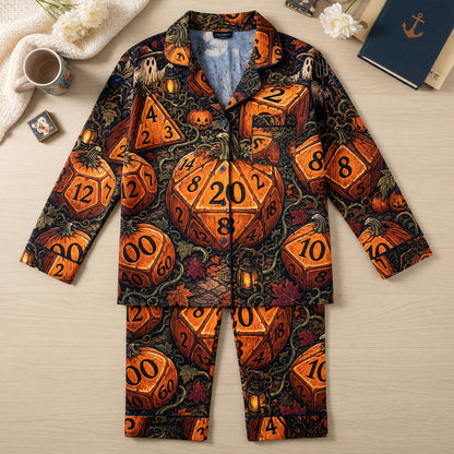 Halloween Pumpkin Dice Thick Pajama Set - Spooky RPG Sleepwear