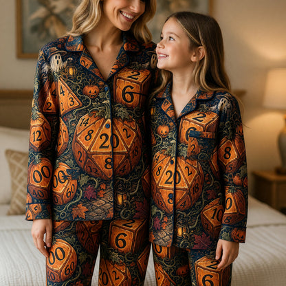 Halloween Pumpkin Dice Thick Pajama Set - Spooky RPG Sleepwear