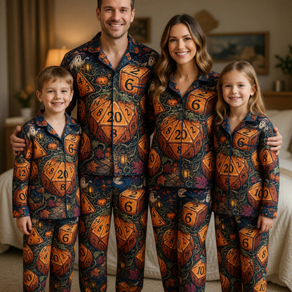 Halloween Pumpkin Dice Thick Pajama Set - Spooky RPG Sleepwear