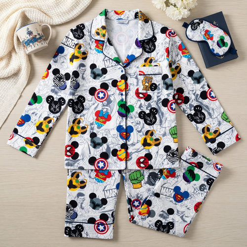 Mouse Superhero Thick Pajama Set - Comic Hero Pattern