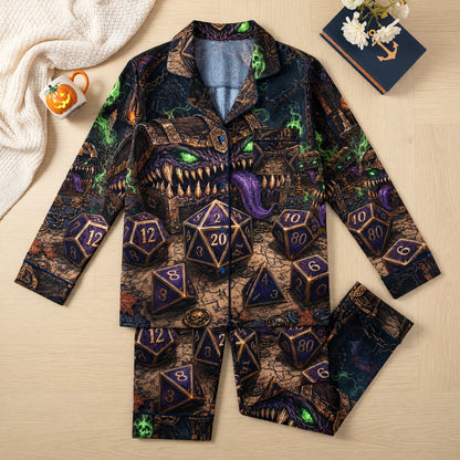 Fantasy Dungeon Mimic Dice Thick Pajama Set - Gothic RPG Sleepwear
