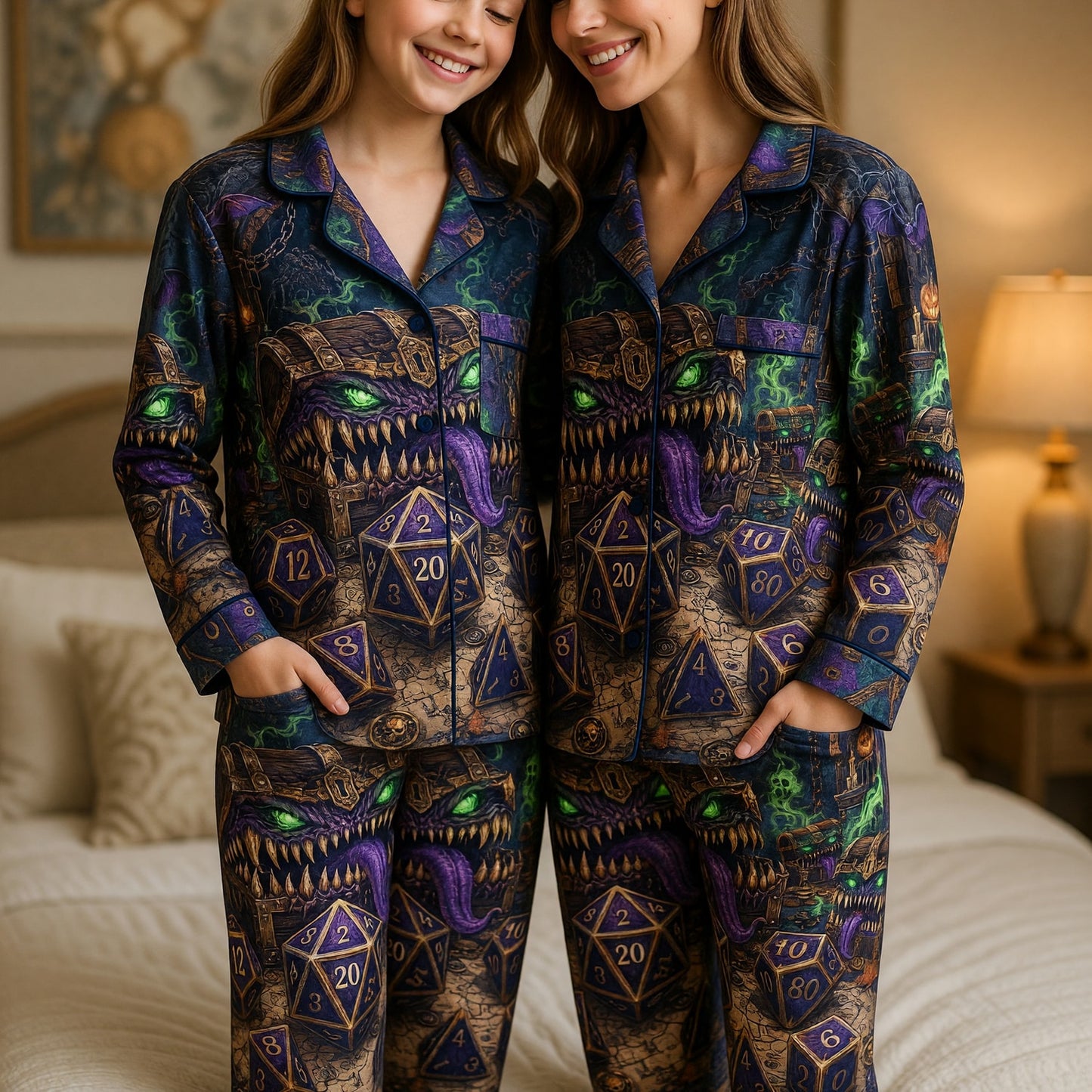 Fantasy Dungeon Mimic Dice Thick Pajama Set - Gothic RPG Sleepwear