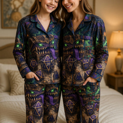 Fantasy Dungeon Mimic Dice Thick Pajama Set - Gothic RPG Sleepwear