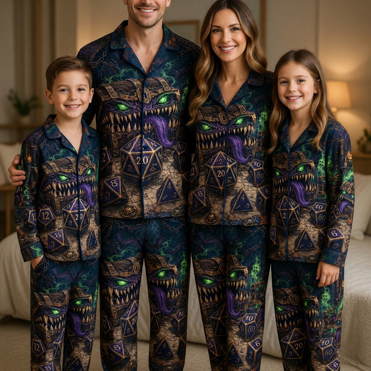 Fantasy Dungeon Mimic Dice Thick Pajama Set - Gothic RPG Sleepwear