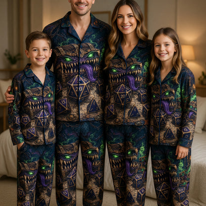 Fantasy Dungeon Mimic Dice Thick Pajama Set - Gothic RPG Sleepwear